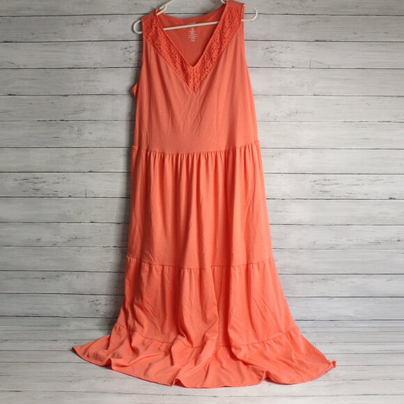 Croft & Barrow Women's Peasant Maxi Dress Plus Size 0X Coral Orange Sleeveless - Picture 1 of 7